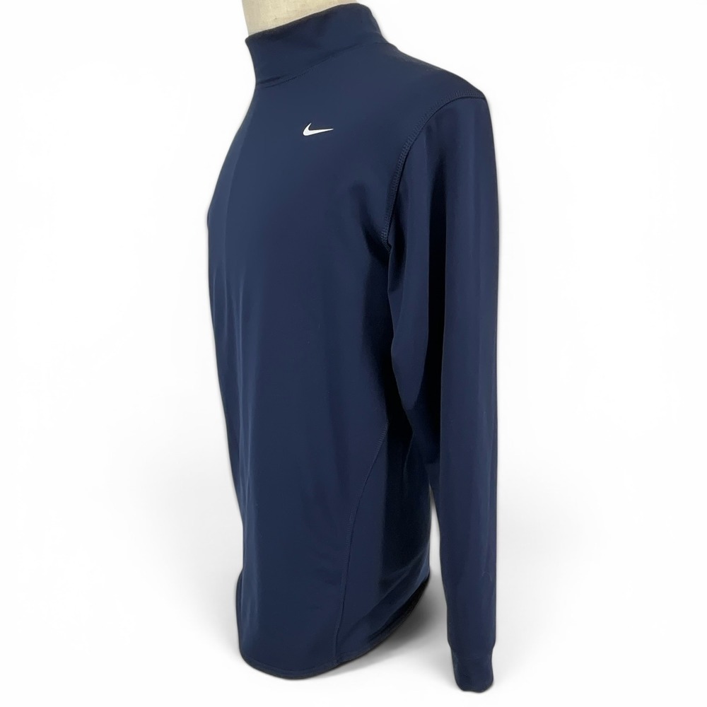Nike Team Fit Therma Mens XL Navy Blue Mock Neck Long Sleeve Base Layer Shirt - Picture 2 of 9